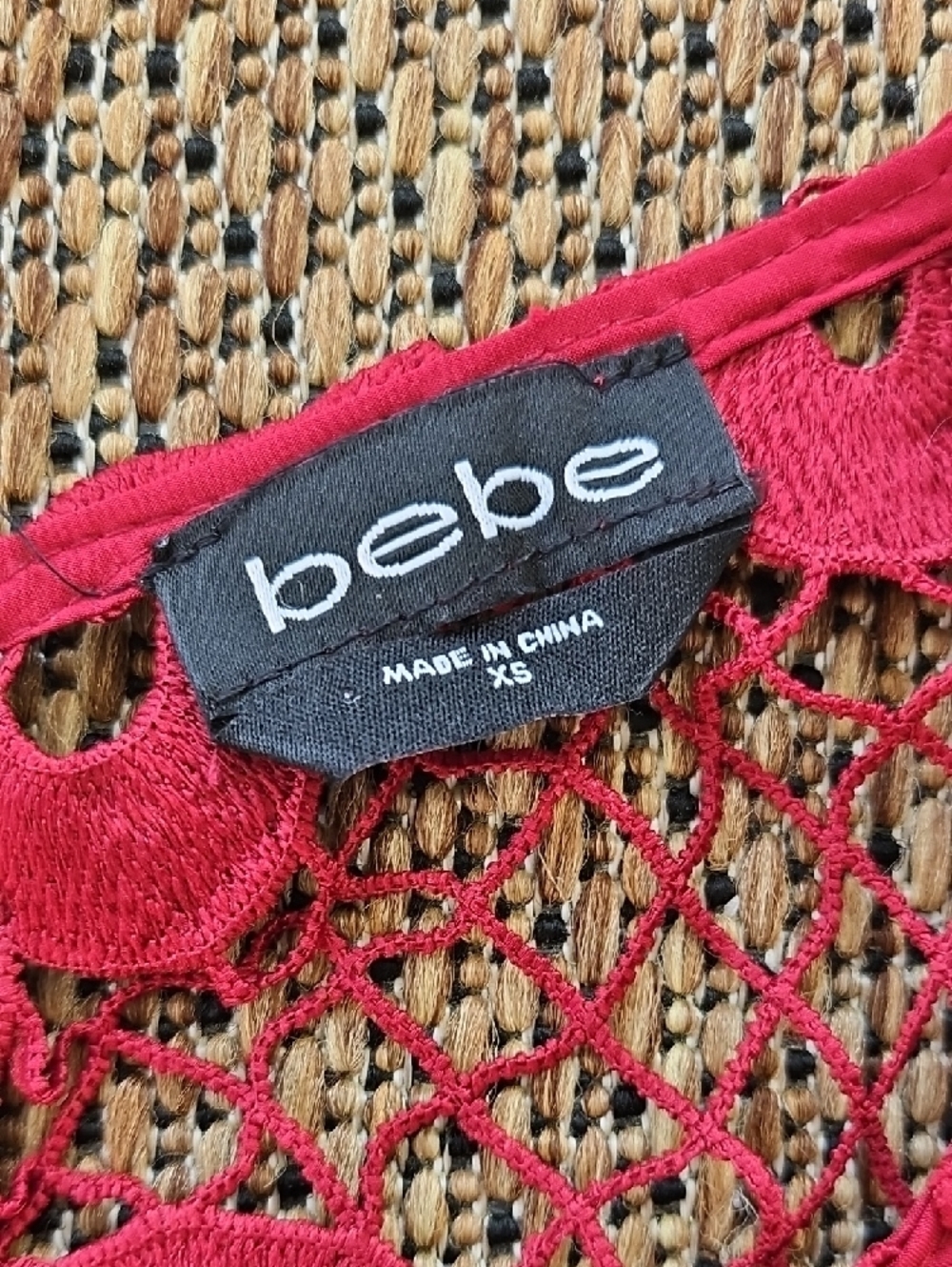 bebe Burgundy Crochet Lace Crop Top - Picture 2 of 3